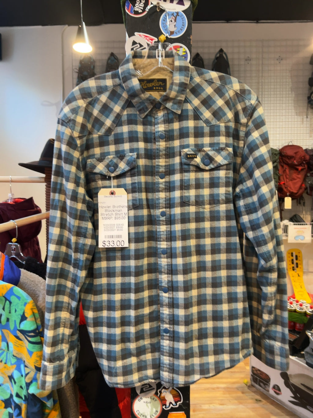Howler Brothers Stockman Stretch Flannel Shirt - Blue Plaid - Size M