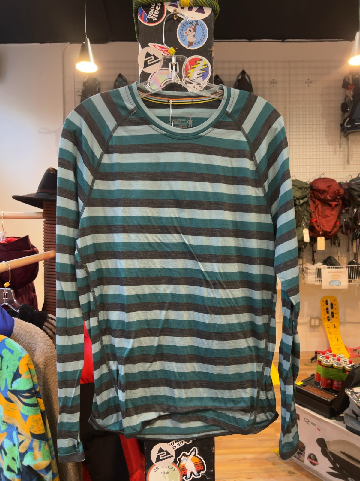 Smartwool Merino Base Layer Long Sleeve Striped Crew Top Good M